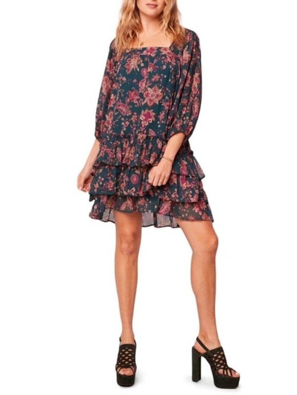Band of the Free NWT Mandy Floral Long Sleeve Dress Pine Berry Size XS